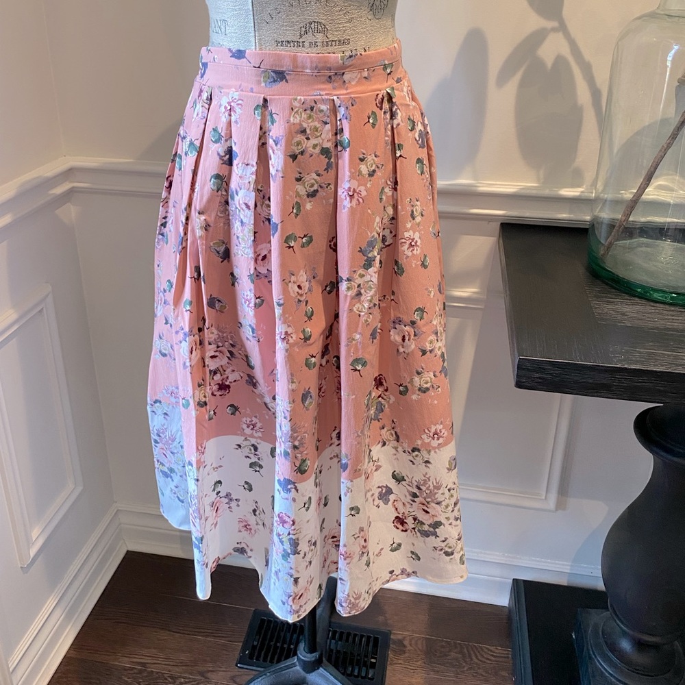 Floral Pleated Midi Skirt